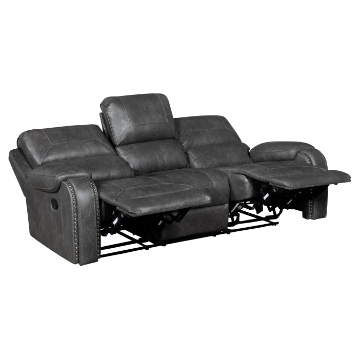 Newnan Double Reclining Sofa with Center Drop-Down Cup Holders, Receptacles and USB Ports (8549GRY-3)