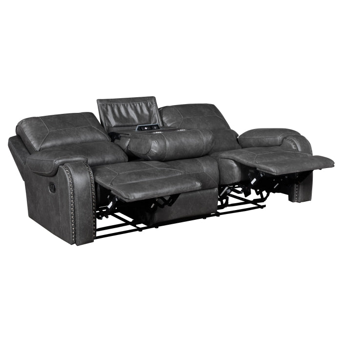 Newnan Double Reclining Sofa with Center Drop-Down Cup Holders, Receptacles and USB Ports (8549GRY-3)
