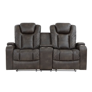 Power Double Reclining Love Seat with Center Console, Power Headrests, Storage Arms and Cup Holders - Tabor - front product view