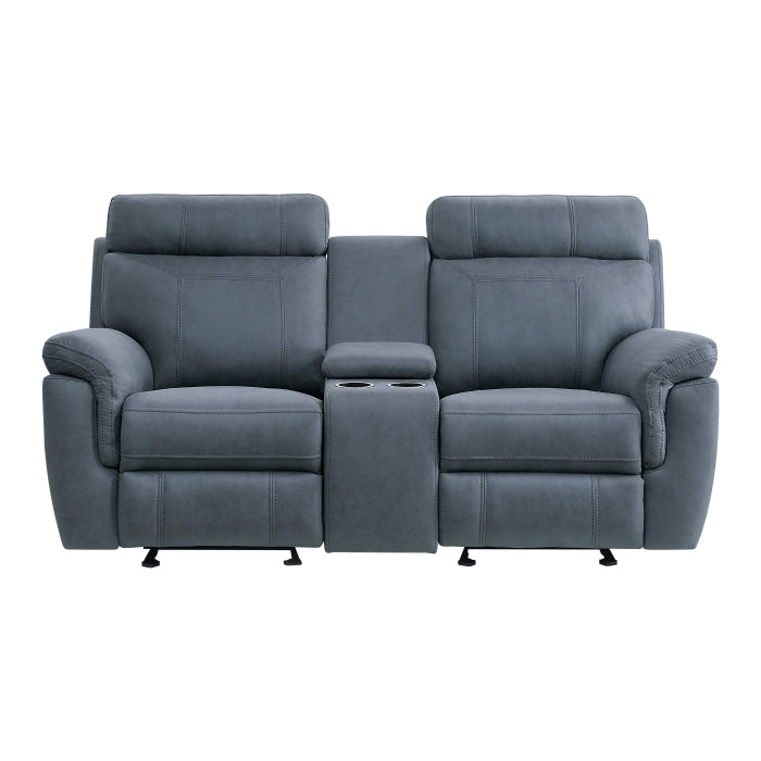 Clifton Glider Reclining Loveseat with Center Console — Blue Manual