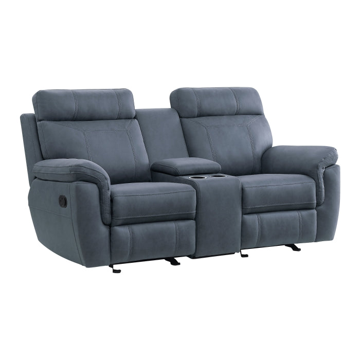 Clifton Glider Reclining Loveseat with Center Console — Blue Manual