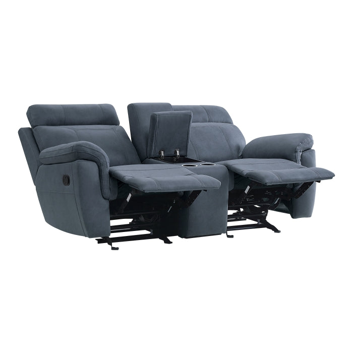 Clifton Glider Reclining Loveseat with Center Console — Blue Manual