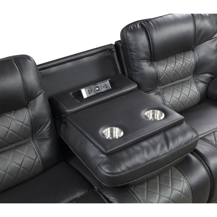 Fabian Double Reclining Sofa with Center Drop-Down Cup Holders, Receptacles and USB Ports