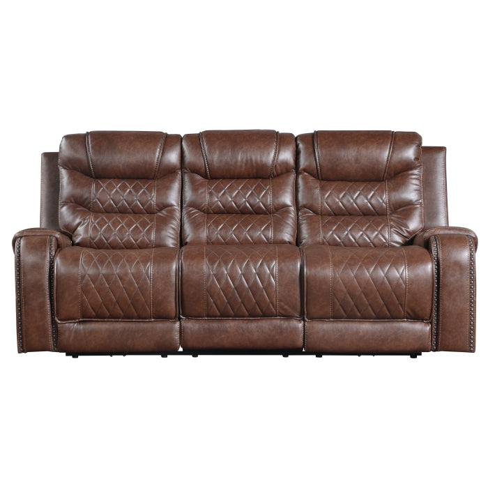Putnam Power Double Reclining Sofa with Center Drop-Down Cup Holders, Receptacles and USB Ports (9405BR-3PW)