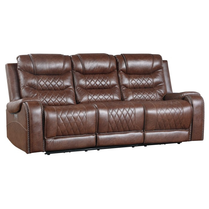 Putnam Power Double Reclining Sofa with Center Drop-Down Cup Holders, Receptacles and USB Ports (9405BR-3PW)