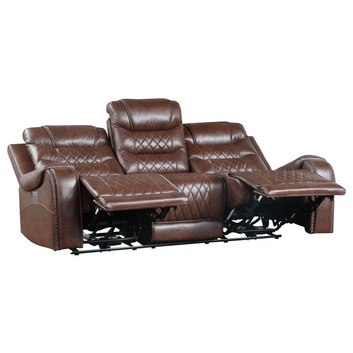 Putnam Power Double Reclining Sofa with Center Drop-Down Cup Holders, Receptacles and USB Ports (9405BR-3PW)