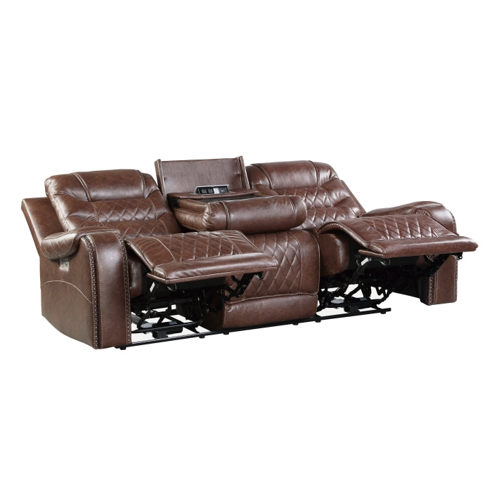 Putnam Power Double Reclining Sofa with Center Drop-Down Cup Holders, Receptacles and USB Ports (9405BR-3PW)