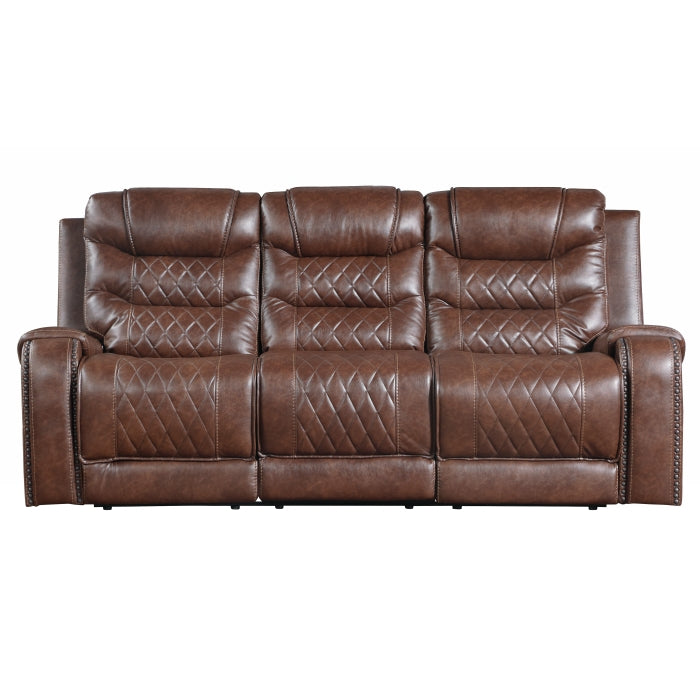 Putnam Double Reclining Sofa with Center Drop-Down Cup Holders, Receptacles and USB Ports (9405BR-3)