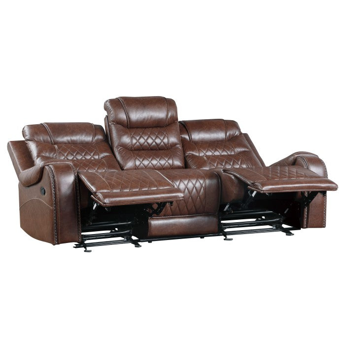 Putnam Double Reclining Sofa with Center Drop-Down Cup Holders, Receptacles and USB Ports (9405BR-3)