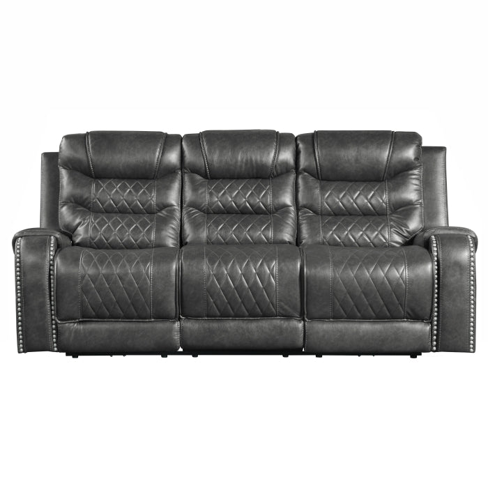 Putnam Power Double Reclining Sofa with Center Drop-Down Cup Holders, Receptacles and USB Ports (9405GY-3PW)