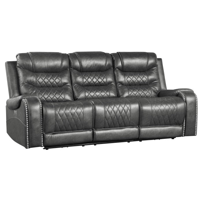 Putnam Power Double Reclining Sofa with Center Drop-Down Cup Holders, Receptacles and USB Ports (9405GY-3PW)