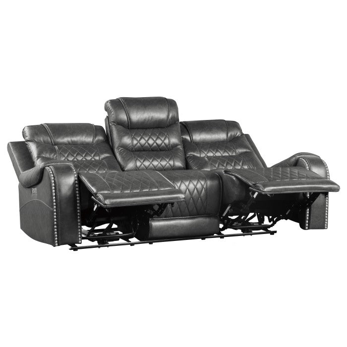 Putnam Power Double Reclining Sofa with Center Drop-Down Cup Holders, Receptacles and USB Ports (9405GY-3PW)