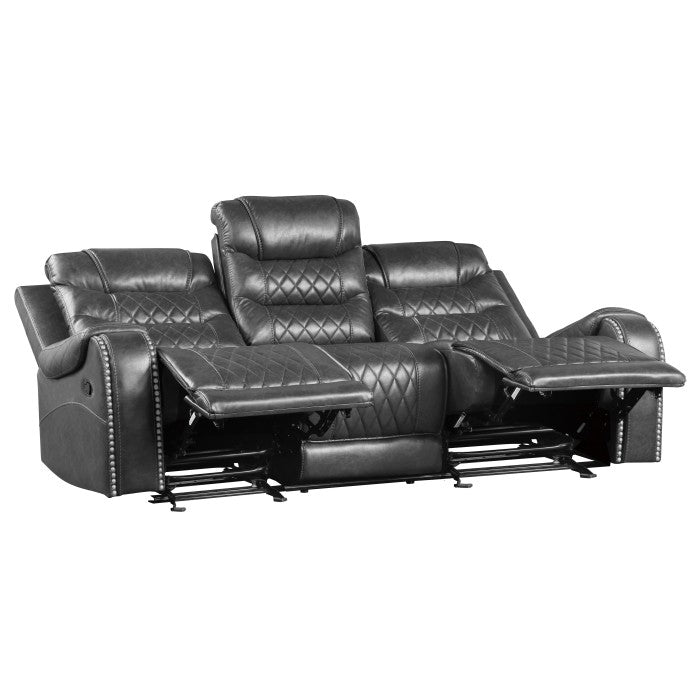 Putnam Double Reclining Sofa with Center Drop-Down Cup Holders, Receptacles and USB Ports (9405GY-3)