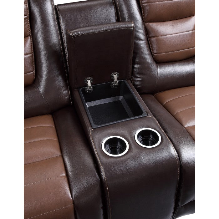 Briscoe 2-Tone (Light Brown And Dark Brown) Manual Reclining Loveseat — Briscoe Double Glider Reclining Love Seat with Center Console (9470BR-2)