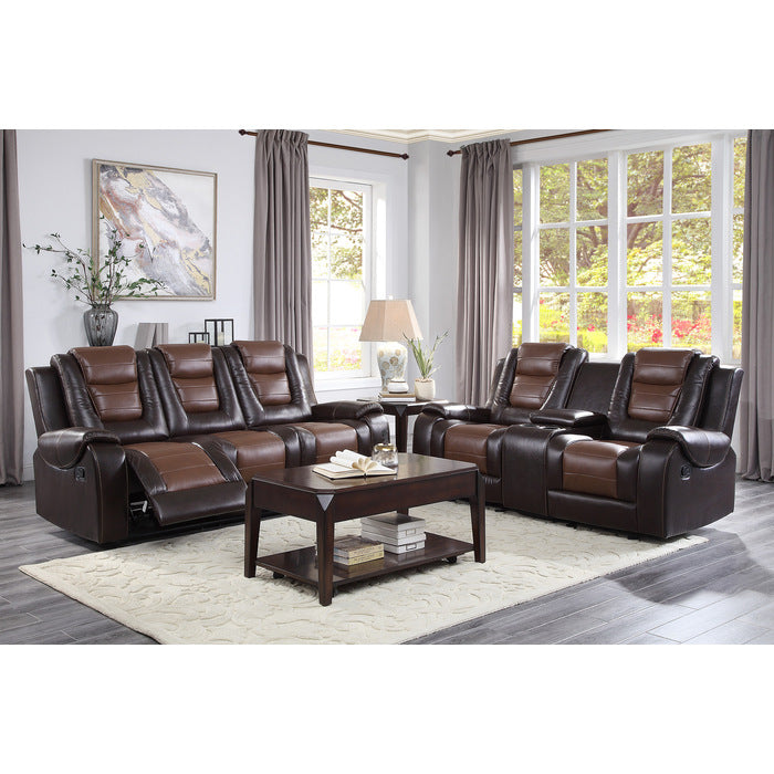 Briscoe 2-Tone (Light Brown And Dark Brown) Manual Reclining Loveseat — Briscoe Double Glider Reclining Love Seat with Center Console (9470BR-2)