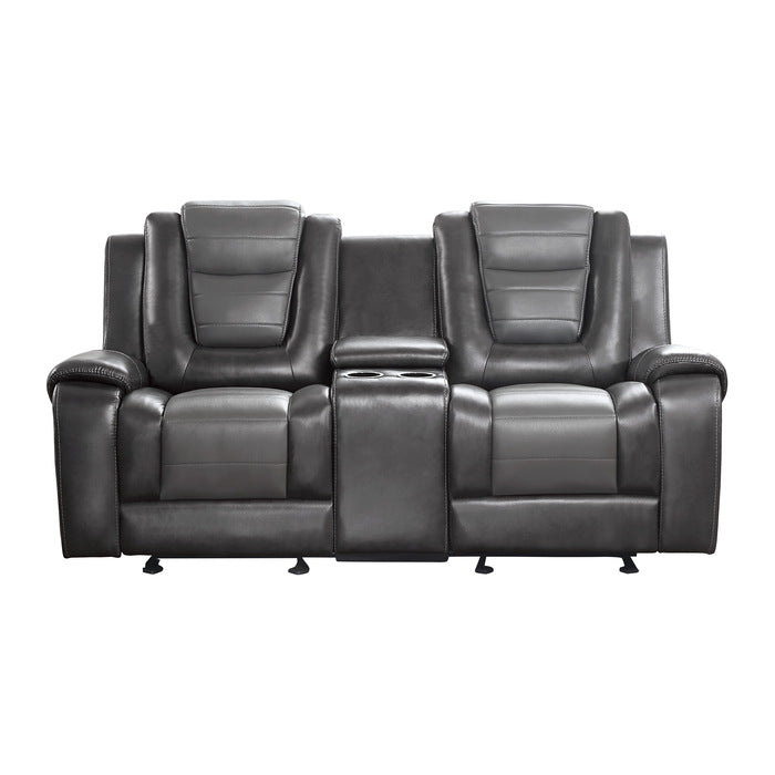 Briscoe 2-Tone (Light Gray And Dark Gray) Manual Reclining Loveseat — Briscoe Double Glider Reclining Love Seat with Center Console (9470GY-2)