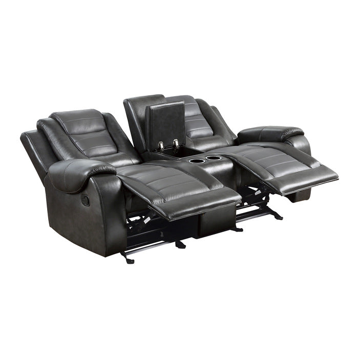 Briscoe 2-Tone (Light Gray And Dark Gray) Manual Reclining Loveseat — Briscoe Double Glider Reclining Love Seat with Center Console (9470GY-2)