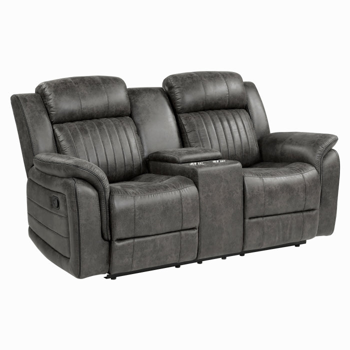 Centeroak Reclining Loveseat with Center Console — Brownish gray Manual