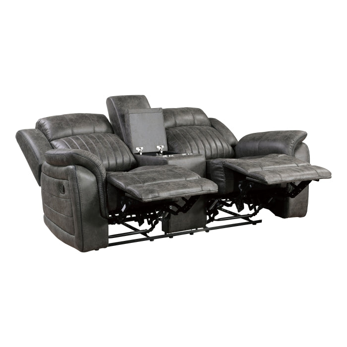 Centeroak Reclining Loveseat with Center Console — Brownish gray Manual