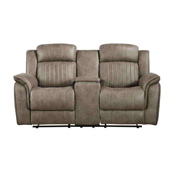 Centeroak Reclining Loveseat with Center Console — Sandy Brown Manual