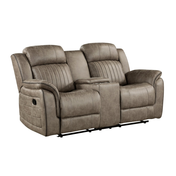 Centeroak Reclining Loveseat with Center Console — Sandy Brown Manual