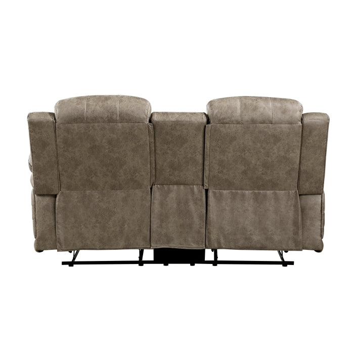 Centeroak Reclining Loveseat with Center Console — Sandy Brown Manual