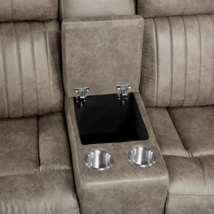 Centeroak Reclining Loveseat with Center Console — Sandy Brown Manual
