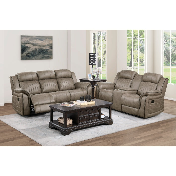 Centeroak Reclining Loveseat with Center Console — Sandy Brown Manual