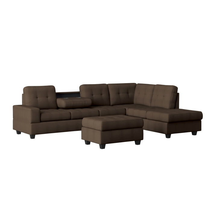 Maston 3-Piece Reversible Sectional with Drop-Down Cup Holders and Storage Ottoman (9507CHC*3OT)
