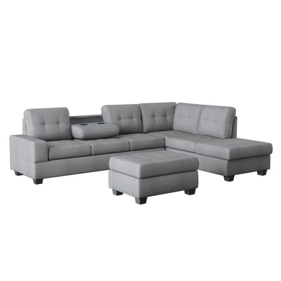 Maston 3-Piece Reversible Sectional with Drop-Down Cup Holders and Storage Ottoman (9507DGY*3OT)