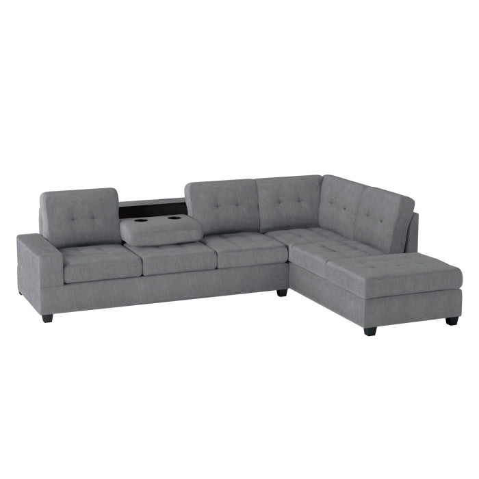 Maston 3-Piece Reversible Sectional with Drop-Down Cup Holders and Storage Ottoman (9507DGY*3OT)