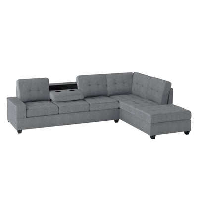 Maston 3-Piece Reversible Sectional with Drop-Down Cup Holders and Storage Ottoman (9507DGY*3OT)