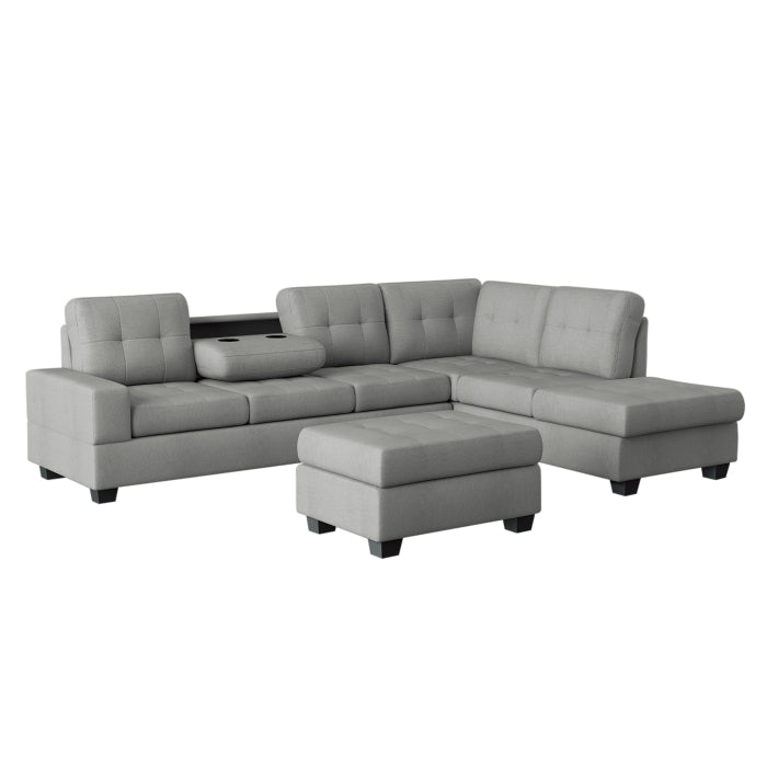 Maston 3-Piece Reversible Sectional with Drop-Down Cup Holders and Storage Ottoman (9507GRY*3OT)
