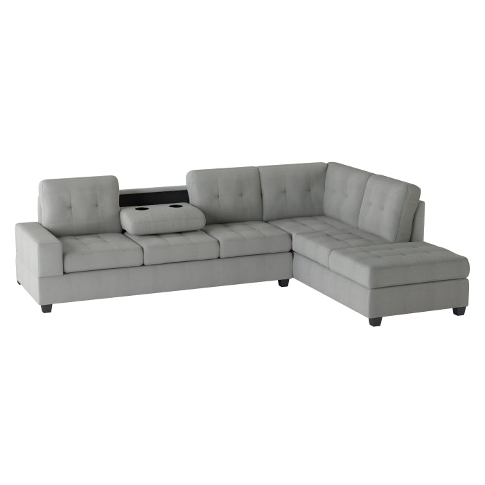 Maston 3-Piece Reversible Sectional with Drop-Down Cup Holders and Storage Ottoman (9507GRY*3OT)