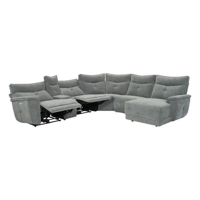 Tesoro 6-Piece Modular Power Reclining Sectional with Power Headrests, Right Chaise and USB Ports