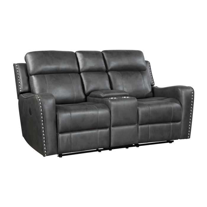 Kellen Smoky Gray Power Reclining Loveseat — Kellen Power Double Reclining Love Seat with Center Console