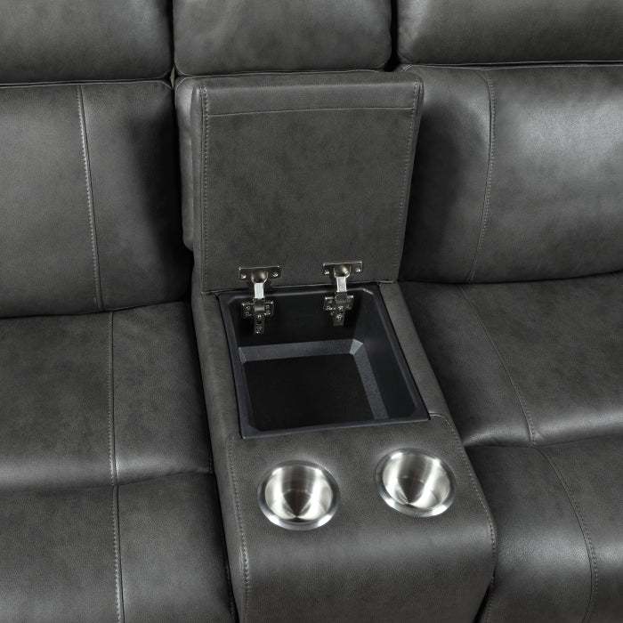 Kellen Smoky Gray Power Reclining Loveseat — Kellen Power Double Reclining Love Seat with Center Console