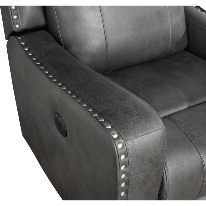 Kellen Smoky Gray Power Reclining Loveseat — Kellen Power Double Reclining Love Seat with Center Console