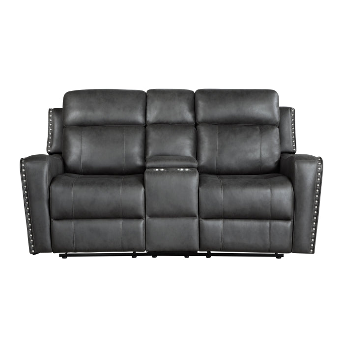 Kellen Smoky Gray Manual Reclining Loveseat — Kellen Double Reclining Love Seat with Center Console