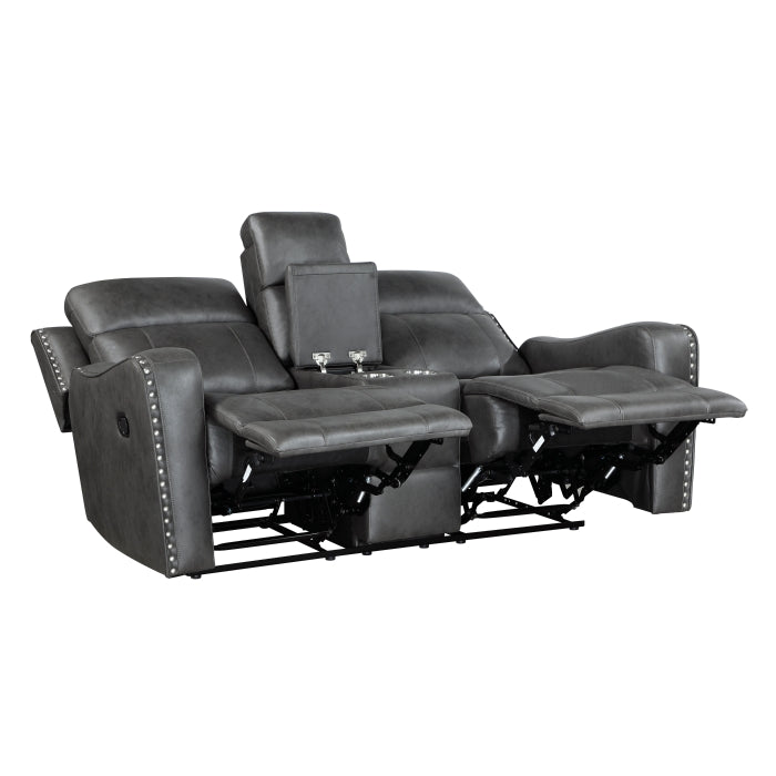 Kellen Smoky Gray Manual Reclining Loveseat — Kellen Double Reclining Love Seat with Center Console