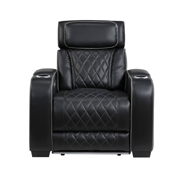 Fairway Power Reclining Chair with Power Headrest, Cup holders and Storage Arms(Top and Side), Charging Ports and LED lighting (9516BLK-1PWH)