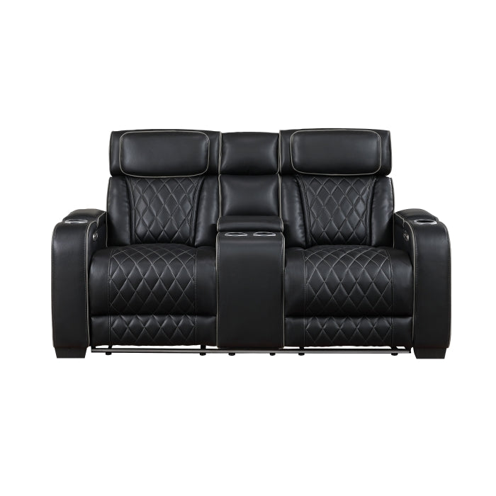 Fairway Power Reclining Loveseat with Center Console — Black Power
