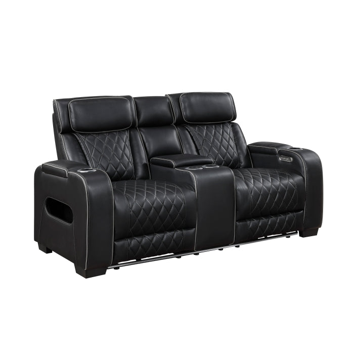 Fairway Power Reclining Loveseat with Center Console — Black Power