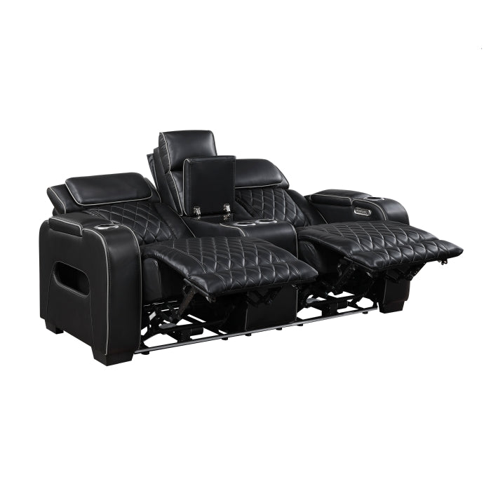 Fairway Power Reclining Loveseat with Center Console — Black Power