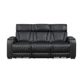 Fairway Power Double Reclining Sofa with Center Drop-Down Cup Holders, Power Headrests, Storage Arms(Top and Side), Cup holders and Reading Lights, Two Wireless Chargers, Charging Ports and LED Lighting (9516BLK-3PWH)