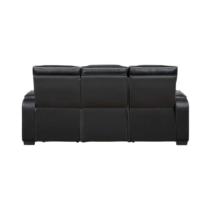 Fairway Power Double Reclining Sofa with Center Drop-Down Cup Holders, Power Headrests, Storage Arms(Top and Side), Cup holders and Reading Lights, Two Wireless Chargers, Charging Ports and LED Lighting (9516BLK-3PWH)