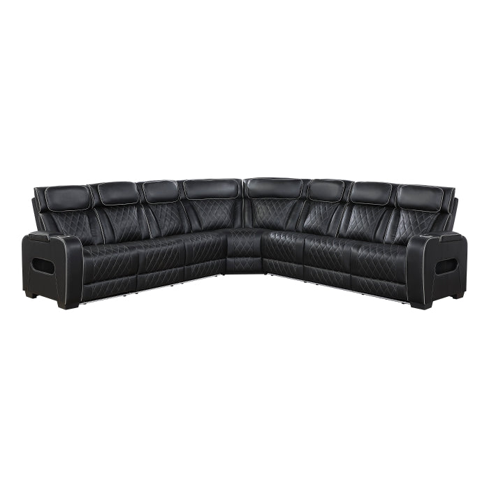 Fairway 3-Piece Power Reclining Sectional with Center Drop-Down Cup Holders, Power Headrests, Storage Arms(Top and Side), Cup holders, Charging Ports, Reading Lights, Wireless Chargers, Charging Ports and LED Lighting (9516BLKS*33L3RPWH)