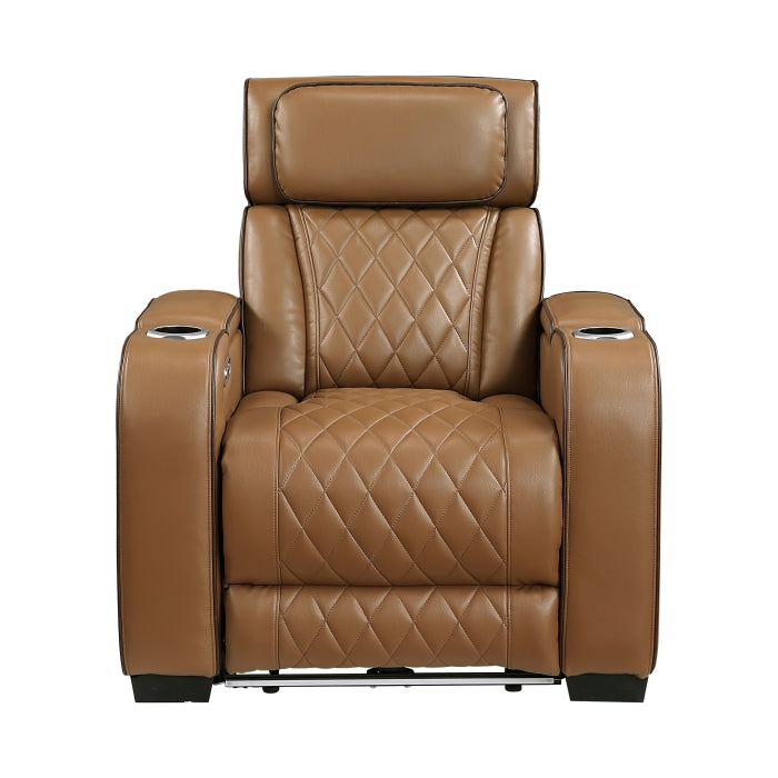Fairway Power Reclining Chair with Power Headrest, Cup holders and Storage Arms(Top and Side), Charging Ports and LED lighting (9516BRW-1PWH)
