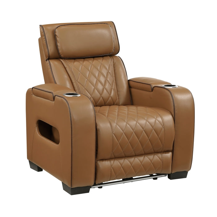 Fairway Power Reclining Chair with Power Headrest, Cup holders and Storage Arms(Top and Side), Charging Ports and LED lighting (9516BRW-1PWH)