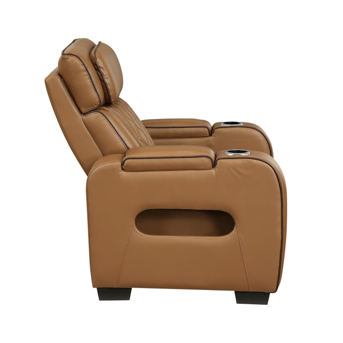 Fairway Power Reclining Chair with Power Headrest, Cup holders and Storage Arms(Top and Side), Charging Ports and LED lighting (9516BRW-1PWH)